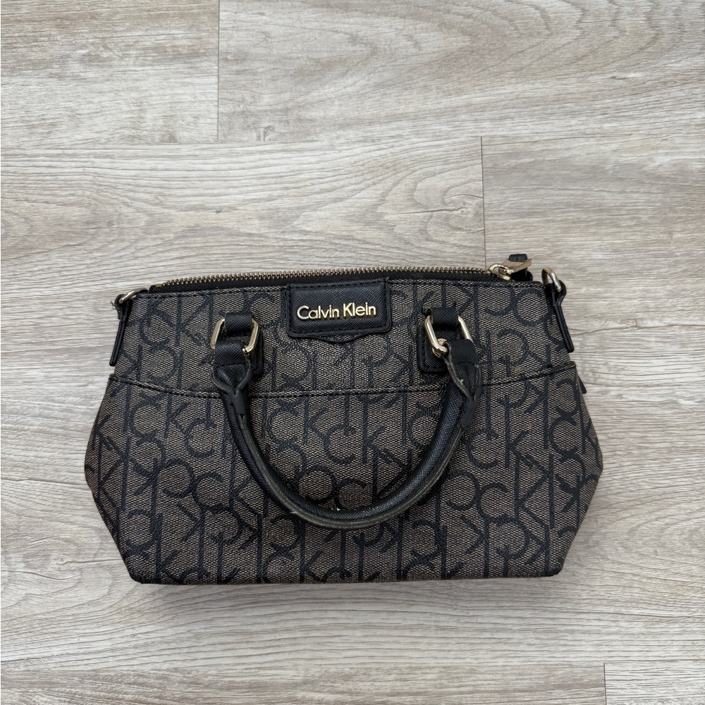 Calvin Klein Black and Brown Monogram Satchel